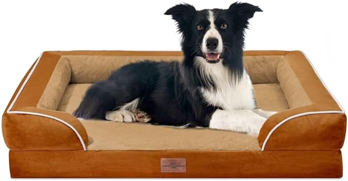 Comfort Expression Large Dog Beds Orthopedic Foam, Waterproof Dog Beds for Large Sized Dogs, Comfy Washable Pet Bed Sofa with Removable Cover & Non-Slip Bottom(Caramel)-PawvioPets