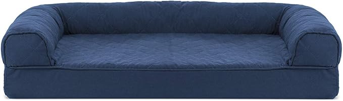 Furhaven Orthopedic Dog Bed for Medium/Small Dogs w/ Removable Bolsters & Washable Cover, For Dogs Up to 35 lbs - Quilted Sofa - Navy (Blue), Medium-PawvioPets