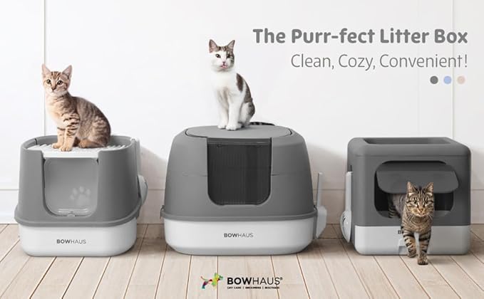 Detachable Cat Litter Box with Lid, 3-in-1 Cat Toilet of Cats, Large Space Anti-Leakage Cat Litter Box with Scoop, Cat Mat & Odor Fitter, Blue-PawvioPets