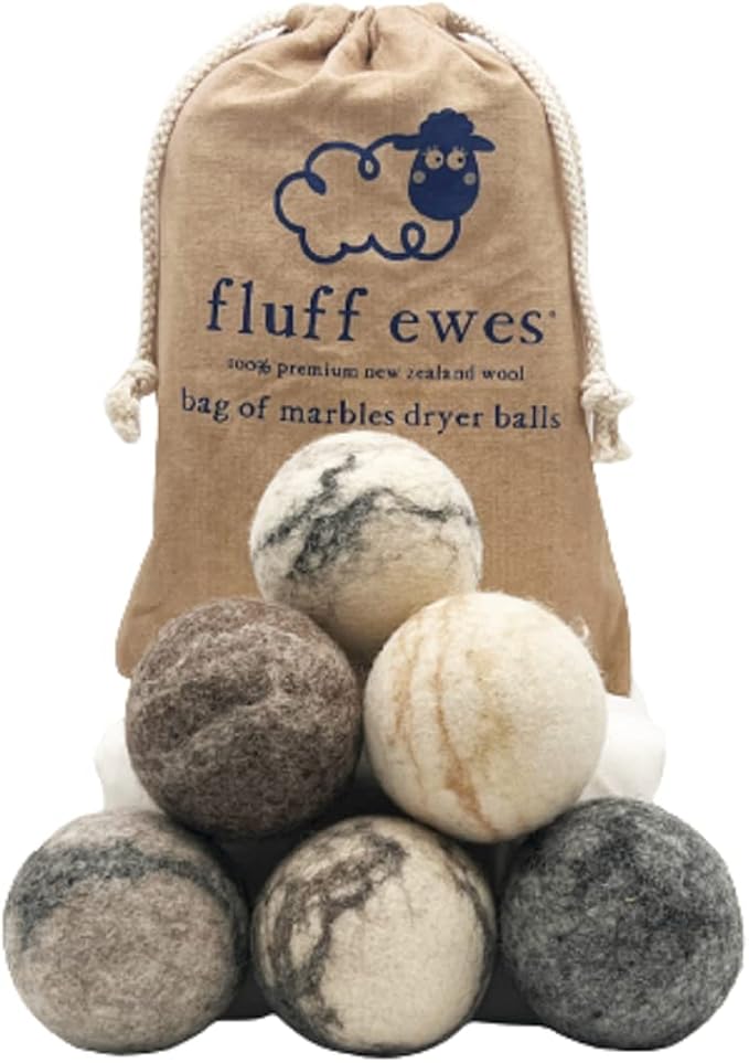 Fluff Ewes Wool Dryer Balls 6 Pack Premium New Zealand Wool Laundry Balls for Dryer, No Static Dryer Balls Laundry Reusable Cute, XL Wool Dryer Balls Cute, Baby Dryer Balls for Dryers - Marble-PawvioPets