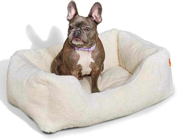 FUZI Luxury Aesthetic Dog Bed for Small Dogs with Washable Cover, Pet Couch, Pet Bed with Sides, Non-Slip Bottom, Soft and Durable Calming Dog Bed, Faux Rabbit Fur, Small 25.1x16.75x9.5 Soft White-PawvioPets