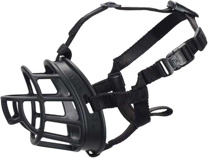 BASKERVILLE ULTRA MUZZLE - Patented Humane Design, Breathable, Dog can Pant and Drink, Adjustable, Padded, Training Muzzle for Medium-sized Dogs, Prevents Biting, Wildlife Scavenging (Size 3, Black)-PawvioPets