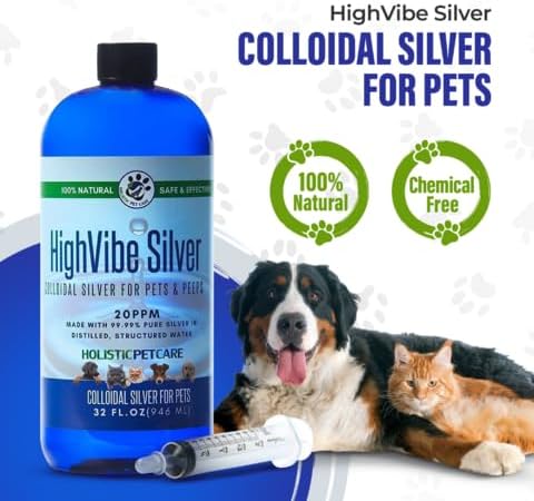 Colloidal Silver for Dogs & Cat Wound Care, Immune Support & Skin Solution - All Pet Health Care for Itch, Sores, Wounds, Hotspots & More with Syringe (32 oz)-PawvioPets