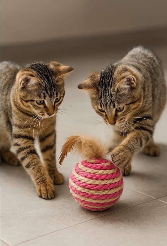 Ball for cat with Feathers - Balls for Cats – Natural Toy for Indoor Cats – Eco-Friendly, Durable, Interactive Play Balls for Kittens – Pet-Safe Chew & Scratch Toys (Red)-PawvioPets