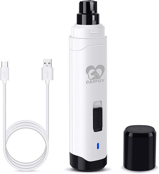 Casfuy Dog Nail Grinder Upgraded - Professional 2-Speed Electric Rechargeable Pet Nail Trimmer Painless Paws Grooming & Smoothing for Small Medium Large Dogs & Cats (White)-PawvioPets
