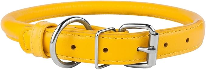 CollarDirect Rolled Leather Dog Collar, Soft Padded Round Puppy Collar, Handmade Genuine Leather Collar Dog Small Large Cat Collars 13 Colors (13-16 Inch, Pink Textured)-PawvioPets