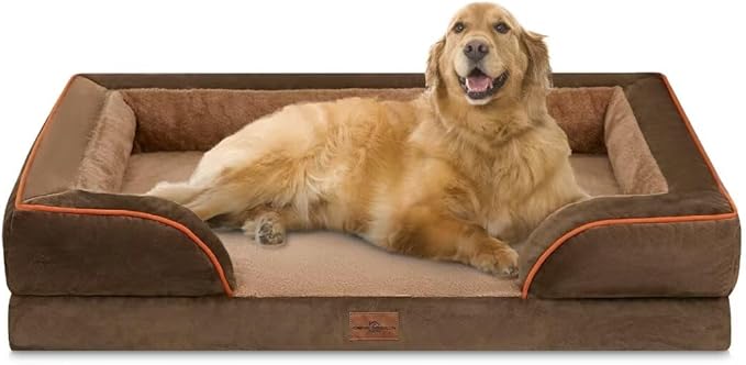 Comfort Expression Dog Beds for Extra Large Dogs, Waterproof Orthopedic Foam XL Dog Beds with Bolster, Washable Dogs Bed Sofa Pet Bed with Removable Cover & Non-Slip Bottom(X-Large,Brown)-PawvioPets
