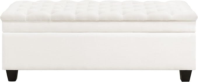 51" Fabric Storage Ottoman Bench, Upholstered Rectangle End of Bed Storage Ottoman Tufted Living Room Bedroom Bench with Safety Hinge, Solid Wood Legs, Loads 500 lb(Beige)-PawvioPets