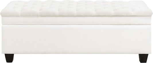 51" Fabric Storage Ottoman Bench, Upholstered Rectangle End of Bed Storage Ottoman Tufted Living Room Bedroom Bench with Safety Hinge, Solid Wood Legs, Loads 500 lb(Beige)-PawvioPets
