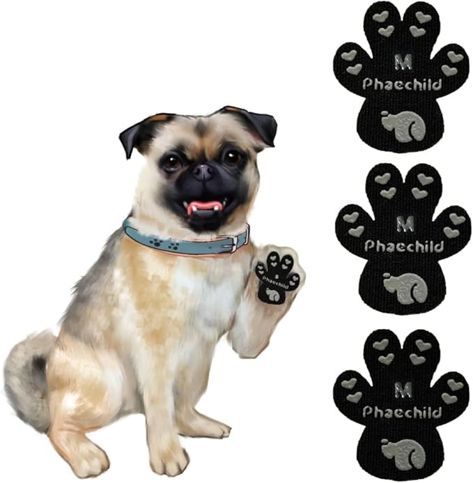 Dog Paw Pads Anti-Slip Grips,Dog Paw Protectors for Senior Dogs on Hot Pavement,Provides Traction to Keep Them from Slipping on Smooth Floors 12 sets-48 Pads Black M-PawvioPets