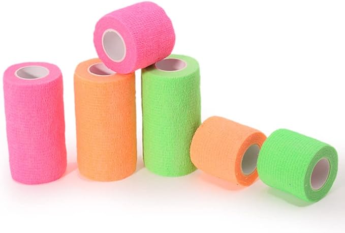 6 Pack 3" x 5 Yards Self Adhesive Bandage Wrap Breathable Cohesive Vet Wrap for Pets, Elastic Self-Adherent Tape for Sports, Wrist, Ankle (Mixed Colors)-PawvioPets