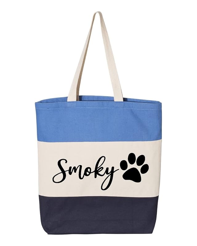Custom Dog Tote Bag Personalized Dog Mom Gift Dog Toys Totes Pet Gift Custom Pet Bag Gift For Dog Mom Dog Lover Bag (15"L x 15"H x 3"D, Tri-Color Blue)-PawvioPets