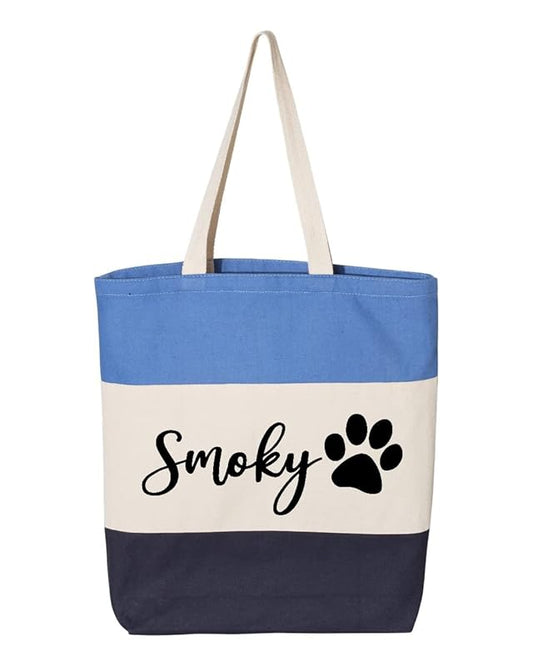 Custom Dog Tote Bag Personalized Dog Mom Gift Dog Toys Totes Pet Gift Custom Pet Bag Gift For Dog Mom Dog Lover Bag (15"L x 15"H x 3"D, Tri-Color Blue)-PawvioPets