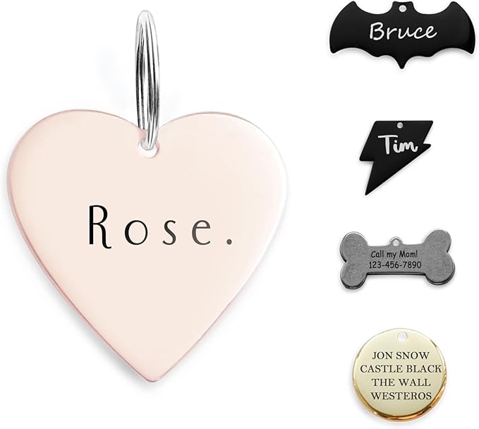 316 Surgical Grade Stainless Steel Personalized Dog & Cat ID Tags - Made with Three Thousand Love for Our Fur-Baby - Original Funny Shapes Heart, Engraved Name or Text for Pet Collar Accessories-PawvioPets