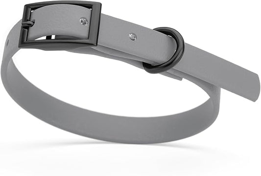 Dogline Biothane Waterproof Dog Collar Strong Coated Nylon Webbing with Black Hardware Odor- Proof for Easy Care Easy to Clean High Performance Fits Small Medium or Large Dogs, Battleship Gray-PawvioPets