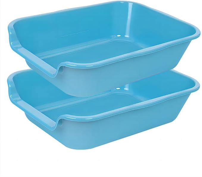 2 Pack of Extra Large Cat Litter Box (ABS Material), Low Entry Senior Litter Pen for Geriatric Kitty Big Cats, Jumbo Pet Safe Litter Boxes Tray for Pets Potty (Light Blue, 20" L x 15.5" W)-PawvioPets