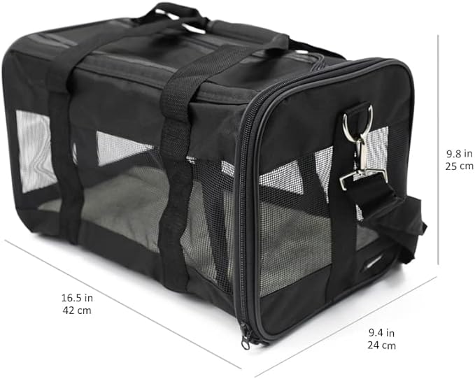 Amazon Basics Soft-Sided Mesh Pet Travel Carrier for Dog, Cat, up to 16 pounds, 16.5" L x 10.6" W x 11" H, Black-PawvioPets