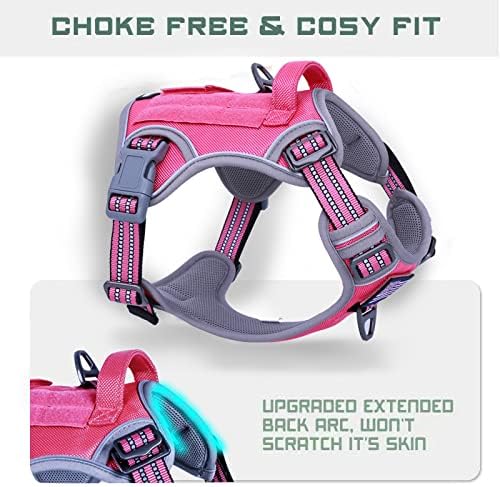 BUMBIN Tactical Dog Harness for Small Dogs No Pull, Famous TIK Tok No Pull Puppy Harness, Fit Smart Reflective Pet Walking Harness for Training, Adjustable Dog Vest Harness with Handle Pink S-PawvioPets
