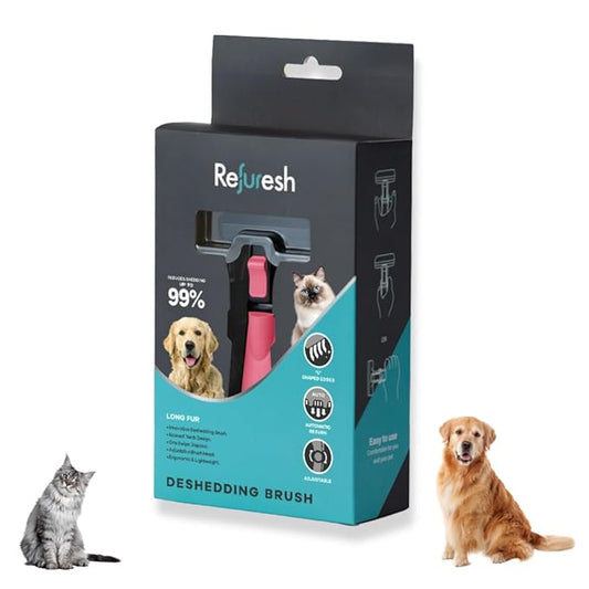 Deshedding Dog Brush for Long Hair (Medium,Pink) – Gentle Deshedding tool for Dogs & Cats – Reduces shedding, without damaging topcoat. Removes Loose Fur & Dead Undercoat.-PawvioPets
