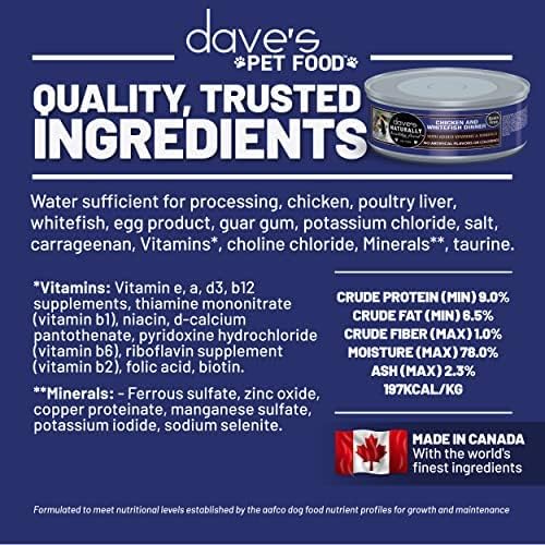 Dave's Pet Food Grain Free Wet Cat Food (Chicken & Whitefish), Made in Canada Naturally Healthy Canned Cat Food, 5.5 oz Cans (24 Pack)-PawvioPets
