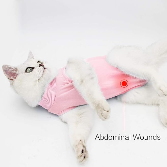 DOTON Cat Recovery Suit for Male and Female Surgical Post Surgery Soft Cone Onesie Shirt Clothes Neuter Licking Protective Diapers Outfit Cover Kitten Spay Collar(M, Pink)-PawvioPets