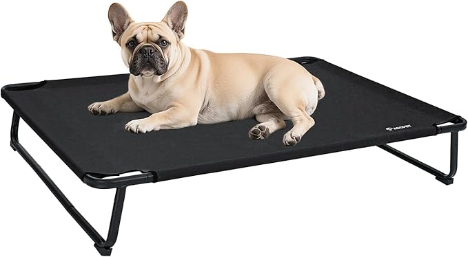Cooling Elevated Dog Bed, Raised Outdoor Dog Bed Waterproof Pet Beds Cots Stable and Easy Assembly, Teslin Fabric with 1.2mm Thick Iron Frame, Breathable, Ultra-Sturdy，Black,32 * 25.2 * 7.1-PawvioPets