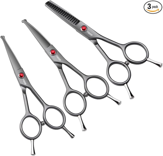 4.5" Dog Grooming Scissors - 3 Pcs Curved & Straight Thinning Shears for Small Dogs & Cats - Japan 440C Stainless Steel-PawvioPets