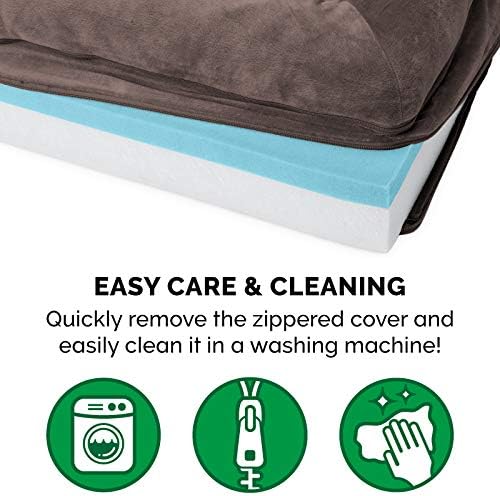 Furhaven Cooling Gel Dog Bed for Large Dogs w/ Removable Bolsters & Washable Cover, For Dogs Up to 95 lbs - Faux Fur & Velvet Sofa - Driftwood Brown, Jumbo/XL-PawvioPets