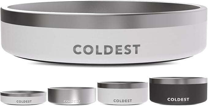 Coldest Dog Bowl - Anti Rust Metal, Non Slip, 3 Layers Insulated Stainless Steel Dog Bowls - Spill Proof & Heavy Duty - Water Bowl for Dogs, Cats & Pets, Dish Washer Safe (21 oz, Epic White)-PawvioPets