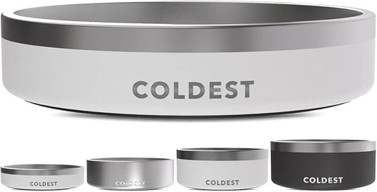 Coldest Dog Bowl - Anti Rust Metal, Non Slip, 3 Layers Insulated Stainless Steel Dog Bowls - Spill Proof & Heavy Duty - Water Bowl for Dogs, Cats & Pets, Dish Washer Safe (21 oz, Epic White)-PawvioPets