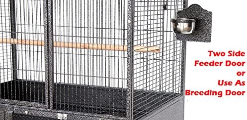 Extra Large Single Stacker Strong Heavy Duty Wrought Iron Breeder Parrot Aviary Bird Breeding Breeder Cage with Side Nest Breeding Doors On Wheels-PawvioPets