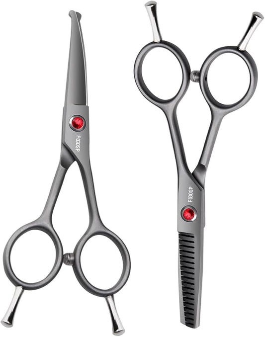 4.5" Dog Grooming Scissors - 2pcs Curved Scissors & Thinning Shears for Small Dog, Cat Face & Paws - Japan 440C (2Kit)-PawvioPets