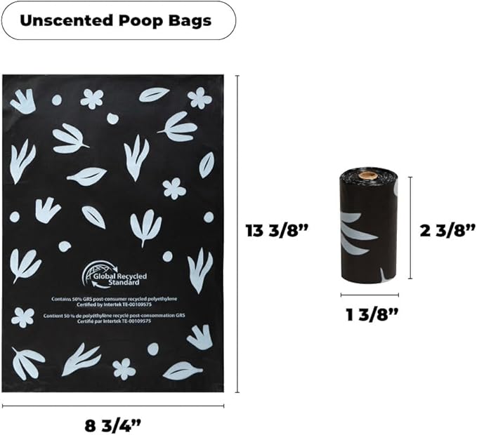 Best Pet Supplies Poop Bags for Dogs, 50% Post-Consumer Recycled Content dog waste bags on rolls, fits all poop bag holders for leashes - Black, 300 Count, Unscented-PawvioPets