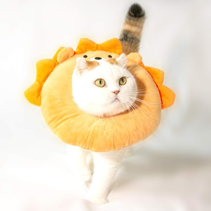 Adjustable Cat Recovery Collar Soft,Cute Pet E-Collar Neck Cone After Surgery Wound Healing Protective Cone Fit for Kitties, Small Dogs(ELC05-lion-m)-PawvioPets