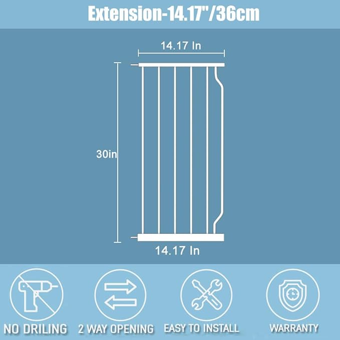 Extra Wide Baby Gate 14.17in Wide Extensions Walk Through Baby Gate Pressure Mount Auto Close Child Safety Gates (White, Extension-14.17"/36cm)-PawvioPets