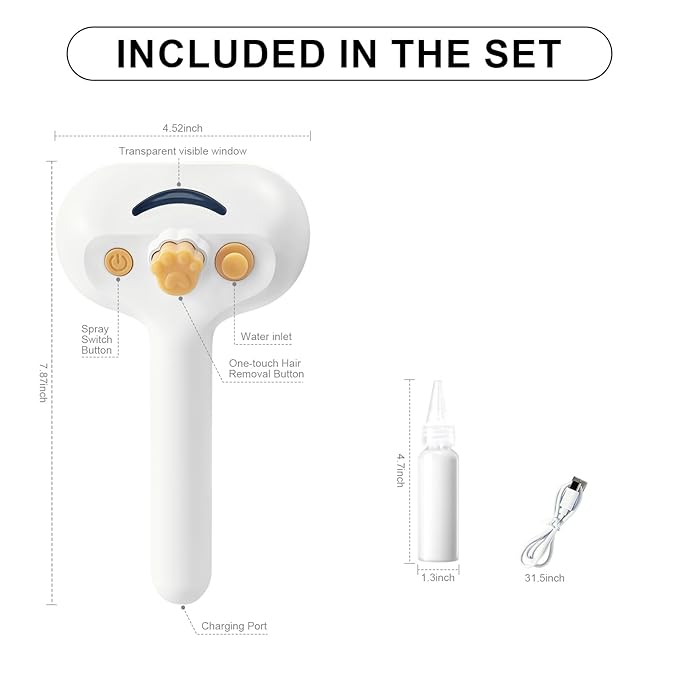 3-in-1 Pet Steam Brush Set for Dogs & Cats, Grooming Comb with Spray, Defur Tool, Water-Assisted Hair Removal, Gentle Cat & Dog Spritz Brush, Multi-Purpose Steam Grooming Kit-PawvioPets