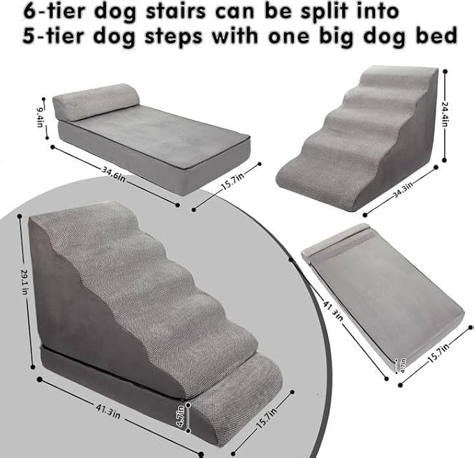 Dog Stairs & Steps for High Beds 30 Inches Tall, LitaiL 6 Steps Pet Stairs/Steps for Beds 24-30inch High for Small Large Dogs, Non-Slip Dog Ramps/Ladder for Old Dogs/Cats-PawvioPets