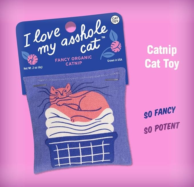 Blue Q I Love My A'hole Cat Catnip Cat Toy. Premium Organic Catnip Grown in The USA, 100% Cotton Pouches, Kitty Graphics Sure to Delight Every Cat-Keeper.-PawvioPets