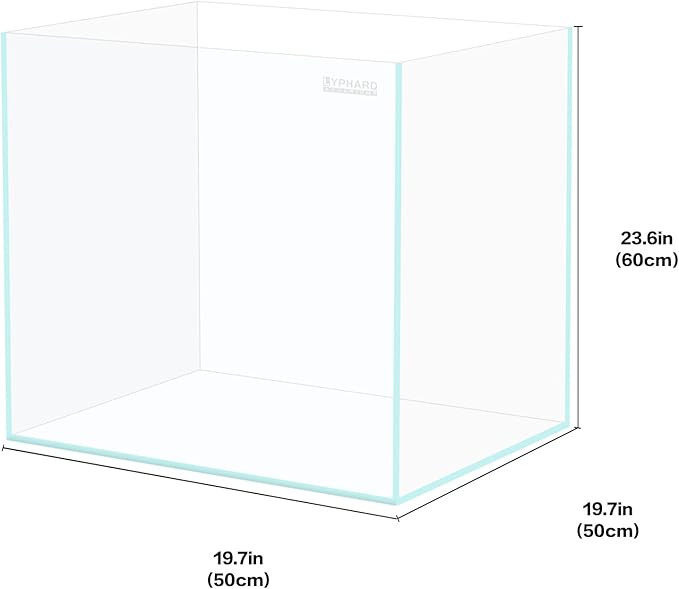 39 Gallon Tall Rimless Aquarium, Ultra Clear Low Iron Large Fish Tank, L19.7×W19.7×H23.6 Glass Thickness 10mm with EVA Foam Leveling Mat-PawvioPets