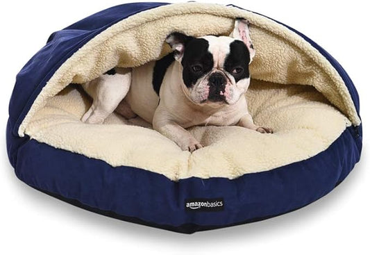 Amazon Basics Pet Cave Bed for Dog, With Removal Nesting Cave Cover, Fits up to 35lbs Pets, 30 x 30 x 12.5 inches, Blue-PawvioPets