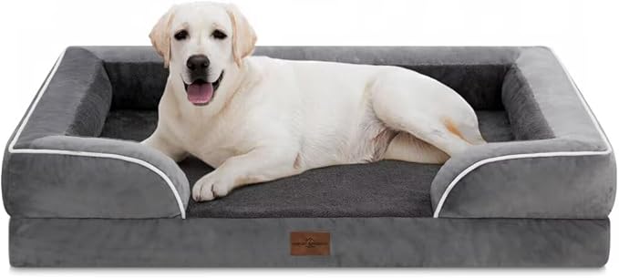 Comfort Expression Dog Beds for Extra Large Dogs, Waterproof Orthopedic Dog Bed Jumbo Breed, PV Washable Dogs Sofa with Removable Cover & Non-Slip Bottom(Dark Grey)-PawvioPets