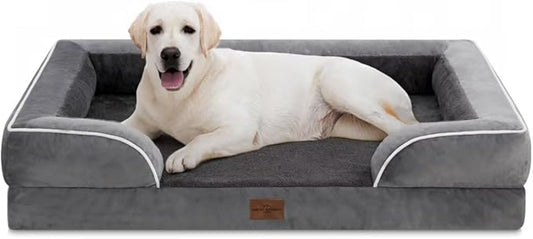 Comfort Expression Dog Beds for Extra Large Dogs, Waterproof Orthopedic Dog Bed Jumbo Breed, PV Washable Dogs Sofa with Removable Cover & Non-Slip Bottom(Dark Grey)-PawvioPets