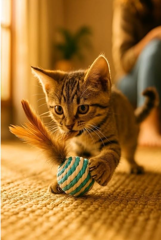 Ball for cat with Feathers - Balls for Cats – Natural Toy for Indoor Cats – Eco-Friendly, Durable, Interactive Play Balls for Kittens – Pet-Safe Chew & Scratch Toys (Sky Blue)-PawvioPets