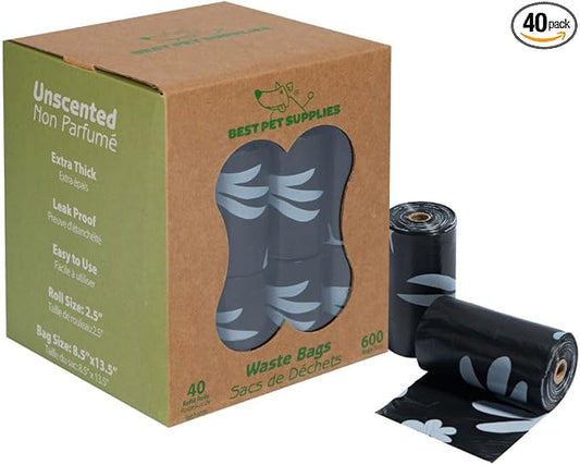 Best Pet Supplies Poop Bags for Dogs, 50% Post-Consumer Recycled Content dog waste bags on rolls, fits all poop bag holders for leashes - Black, 600 Count, Unscented-PawvioPets