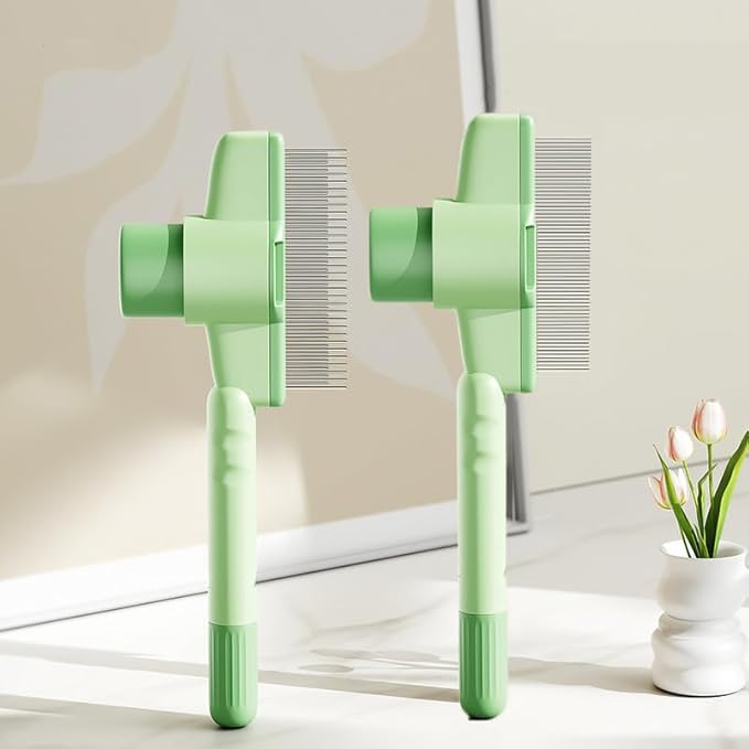 Cat Comb Dog Comb Pet Hair Removal Tool Flea for Cats and Dog Lice Cat Brush with Release Button Self-Cleaning with Long & Short Stainless Steel Metal Teeth for Shedding-PawvioPets