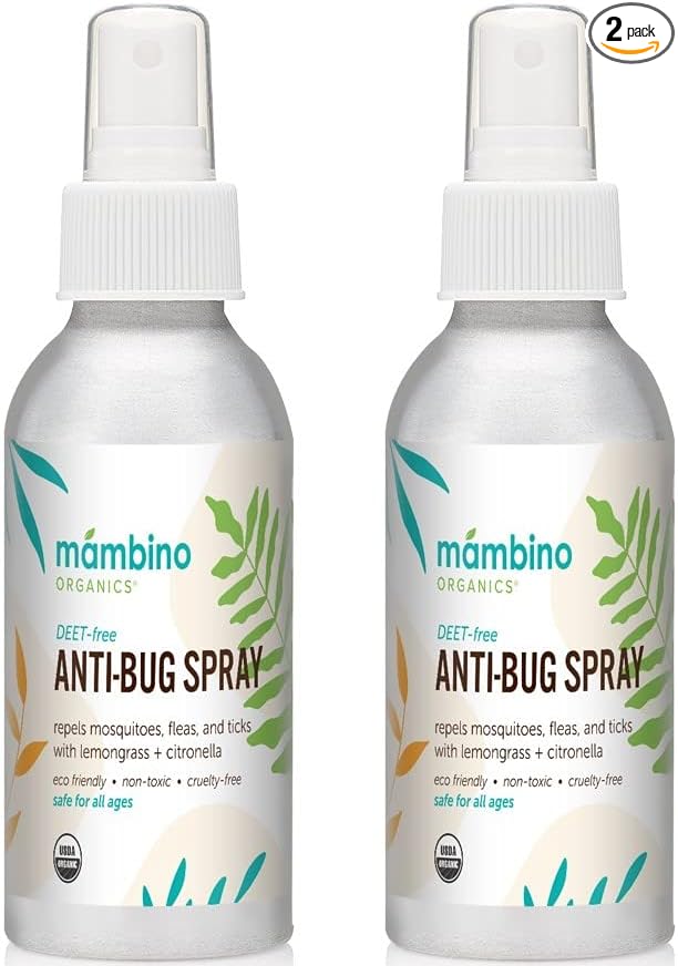 Anti-Bug Spray DEET-Free – Organic, All-Natural Bug Spray Travel Size with Essential Oils – Non-Toxic, Reef Safe, Face-Safe Bug Repellent for Babies, Kids, Adults by Mambino Organics, 4oz 2-Pack-PawvioPets