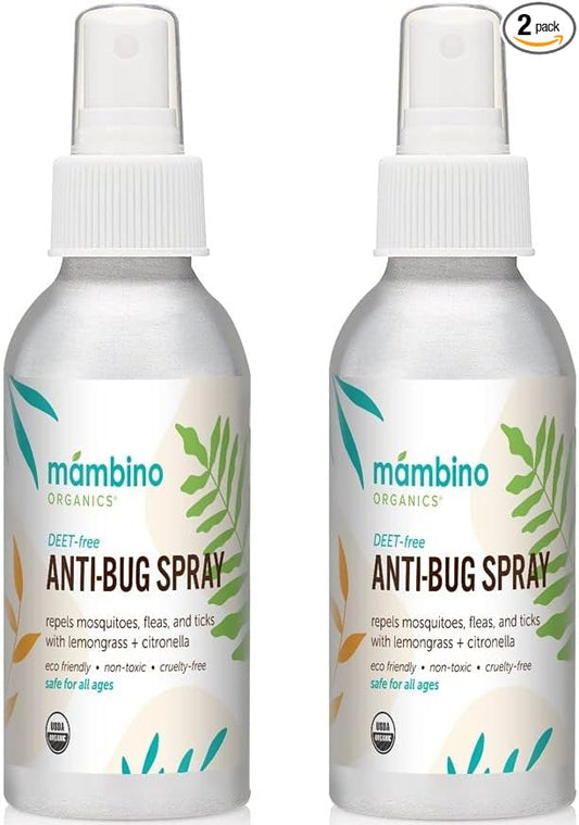 Anti-Bug Spray DEET-Free – Organic, All-Natural Bug Spray Travel Size with Essential Oils – Non-Toxic, Reef Safe, Face-Safe Bug Repellent for Babies, Kids, Adults by Mambino Organics, 4oz 2-Pack-PawvioPets