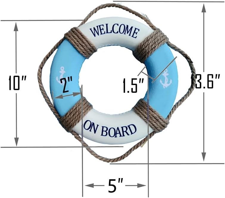 MorroMorn Lifebuoy Wall Hanging Decor - Welcome Aboard Mediterranean Style Home Decoration Hemp Rope (Blue, 10")