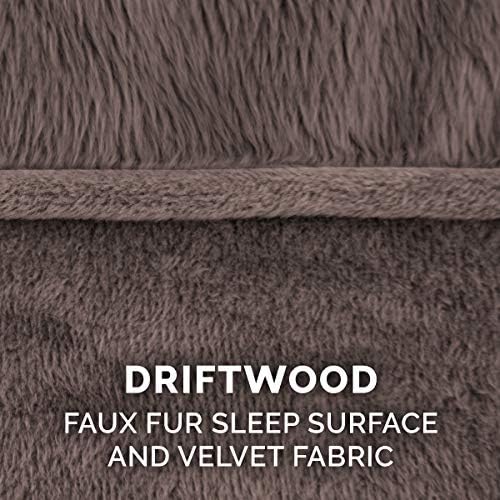 Furhaven Cooling Gel Dog Bed for Large Dogs w/ Removable Bolsters & Washable Cover, For Dogs Up to 125 lbs - Faux Fur & Velvet Sofa - Driftwood Brown, Jumbo Plus/XXL-PawvioPets