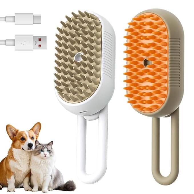 3-In-1 Rechargeable Steamy Cat Brush, Deep Cleaning & Hair Removal System with Rotating Handle, 360° Massage for Cats & Dogs (Mix)-PawvioPets